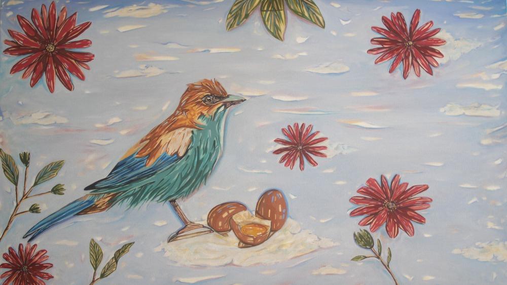 Foto de Pensamientos-Pájaros. Inmersión en lo inconsciente por “ST”, óleo sobre lienzo, 60 x 90 cm, 2024.